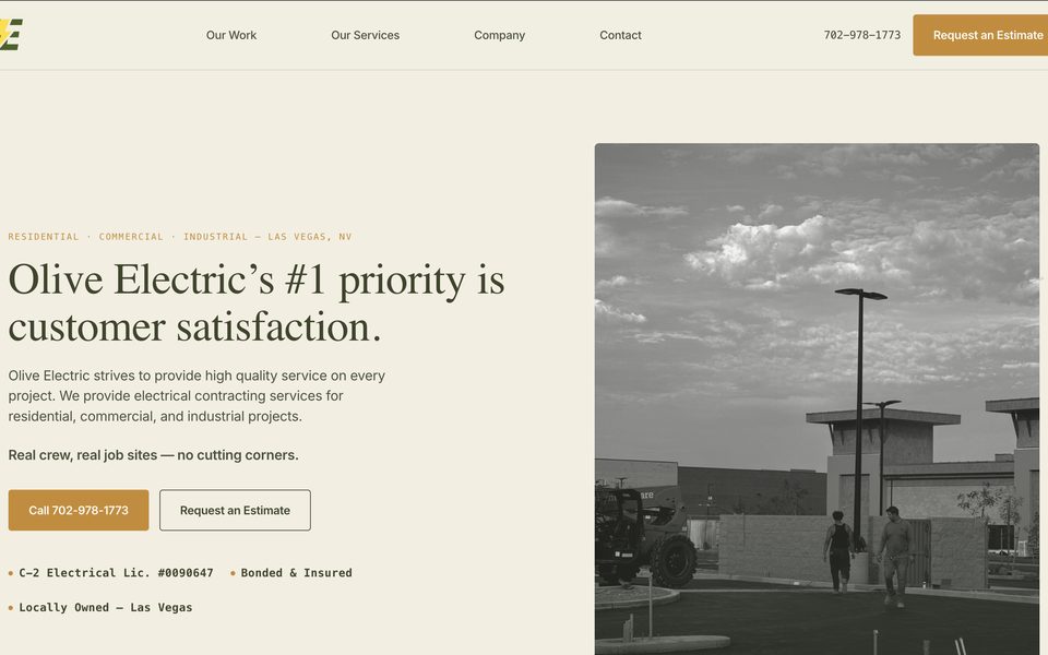 Olive Electric website, built by Central Valley Web Heads