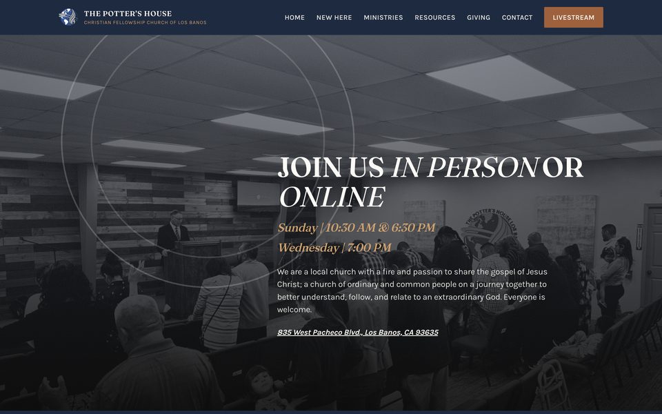 The Potter's House Christian Fellowship website, built by Central Valley Web Heads